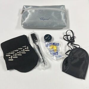 Chopard Silver Gray Satin Zip Pouch Clutch Makeup Bag with Travel Samples